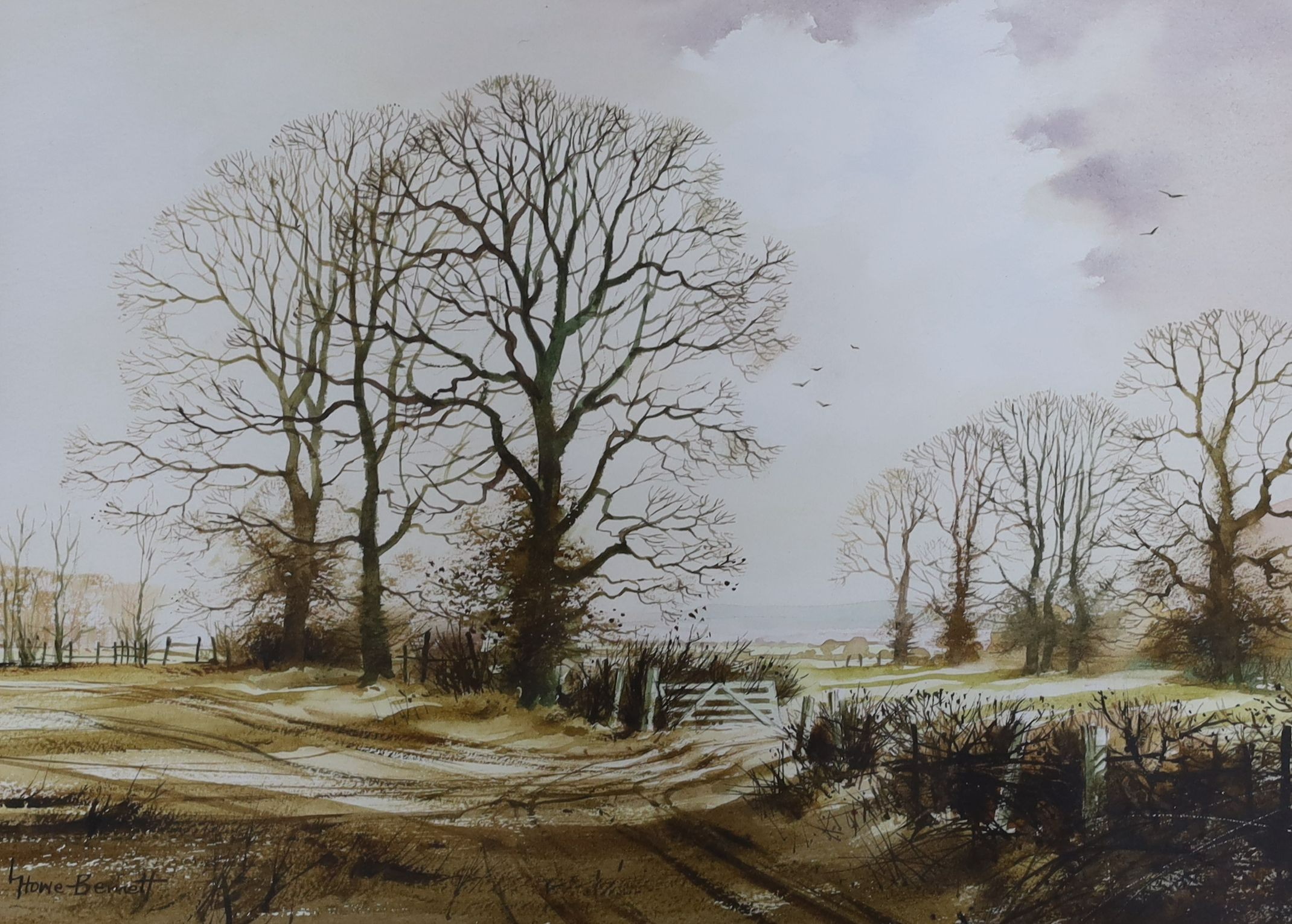 Lewis Howe-Bennett (b.1936), three watercolours, Landscapes in winter, signed, largest 25 x 36cm